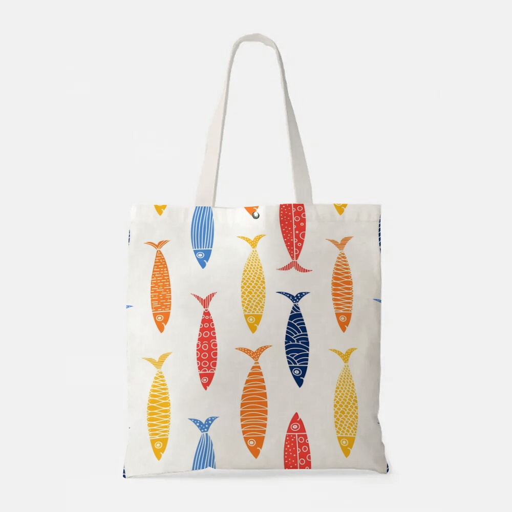 Colorful Geometric Fish Printed Tote Bag