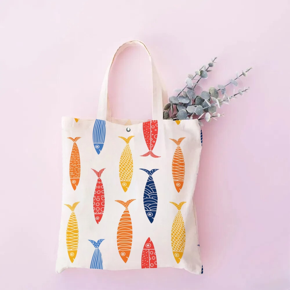 Colorful Geometric Fish Printed Tote Bag