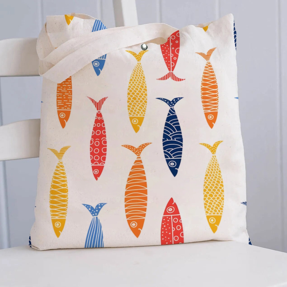 Colorful Geometric Fish Printed Tote Bag