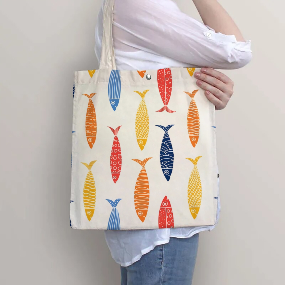 Colorful Geometric Fish Printed Tote Bag