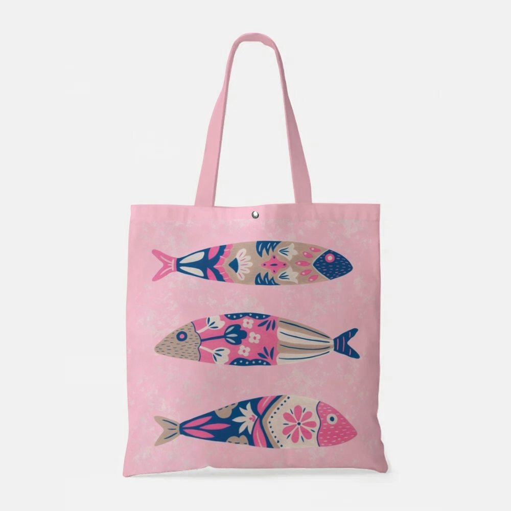 Artistic Flower Fish Printed Tote Bag