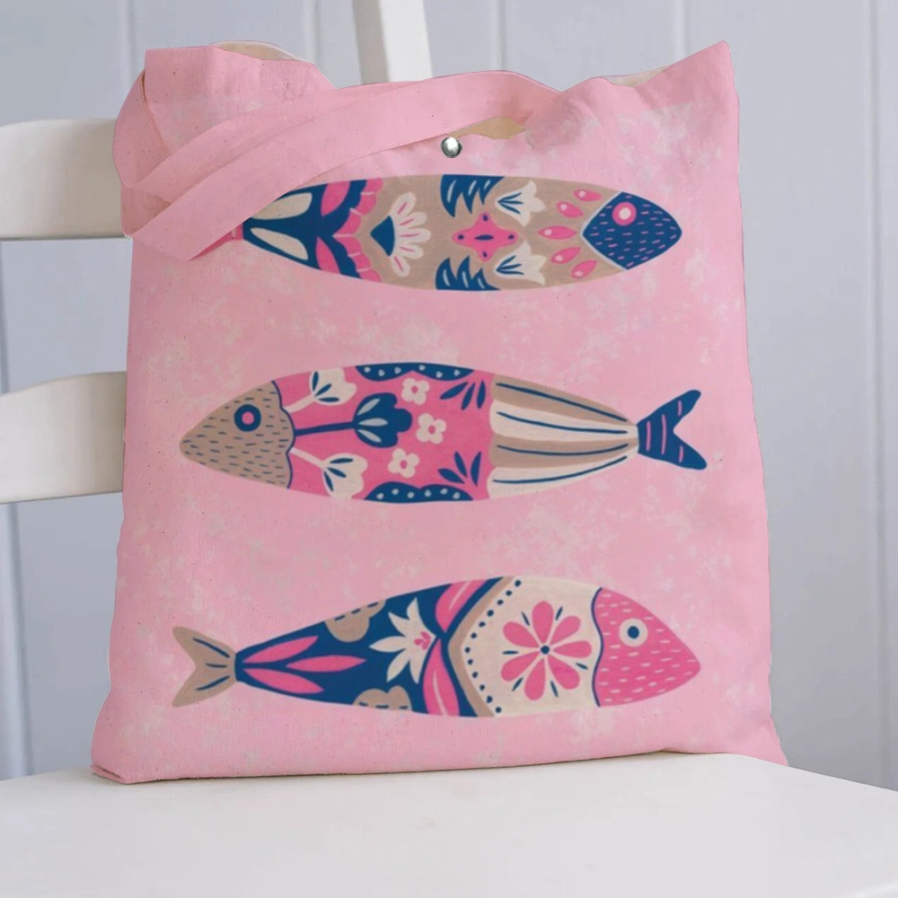 Artistic Flower Fish Printed Tote Bag