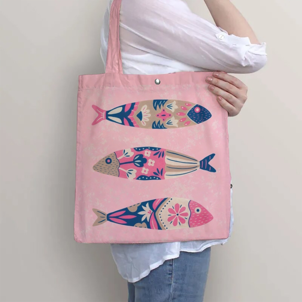 Artistic Flower Fish Printed Tote Bag