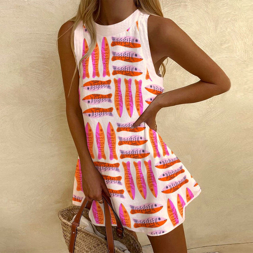 Women's Sleeveless Sardines Printed Dress