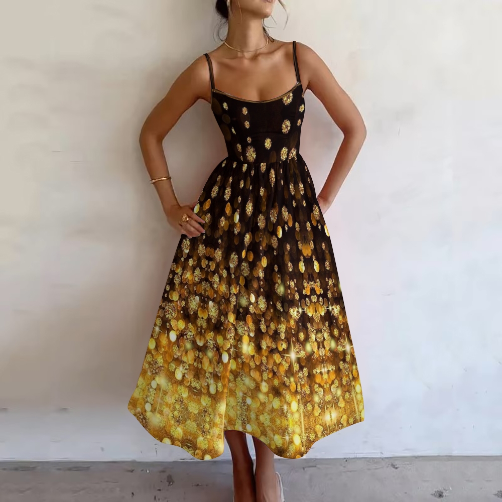 Gradient Gold Sequins Printed Dress
