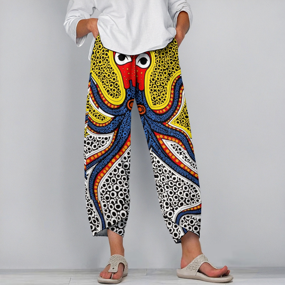 Women's Casual Artistic Polka Dot Octopus Printed Pants