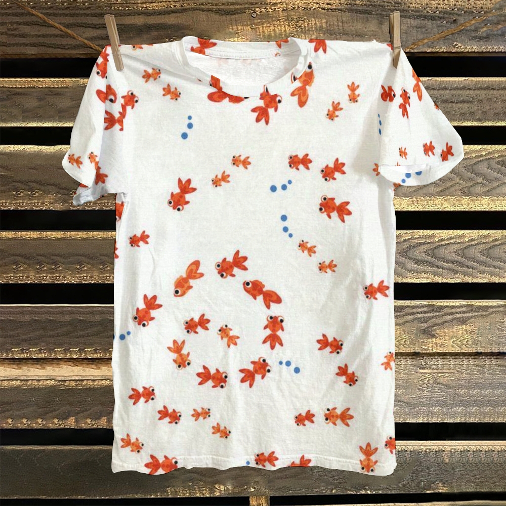Women's Little Goldfish Printed Round Neck T-Shirt