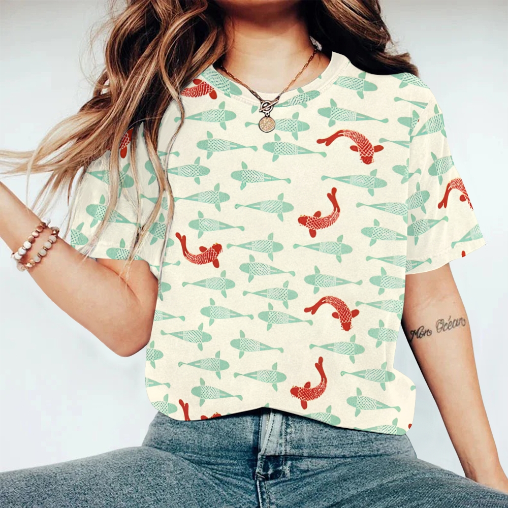 Women's Koi Printed Round Neck T-Shirt