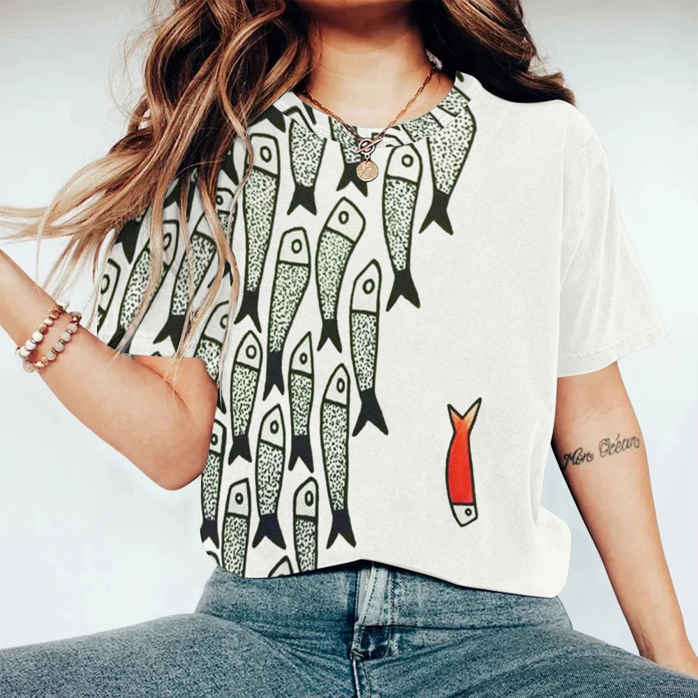 Women's Sardines Printed Round Neck T-Shirt