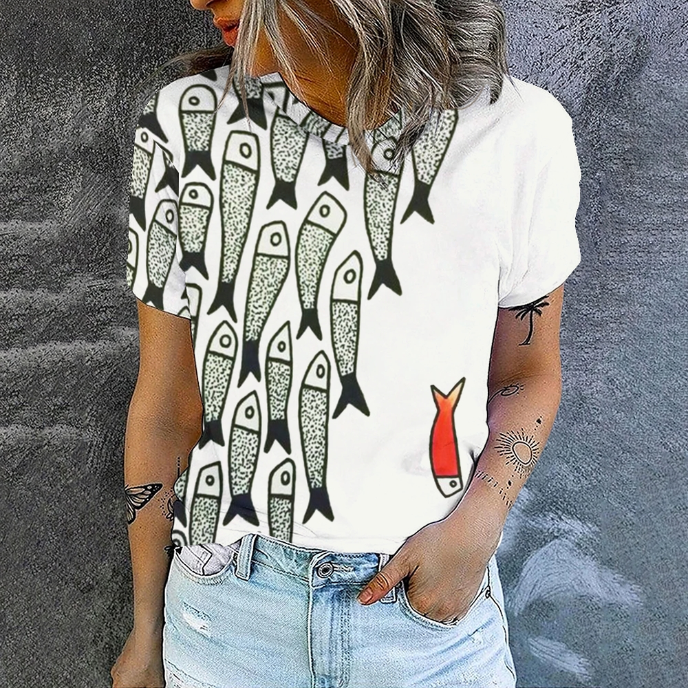 Women's Sardines Printed Round Neck T-Shirt