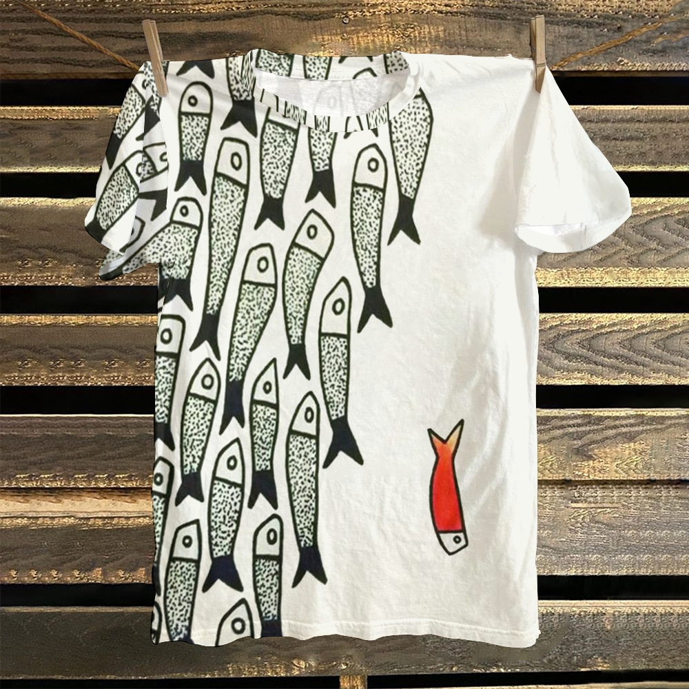 Women's Sardines Printed Round Neck T-Shirt