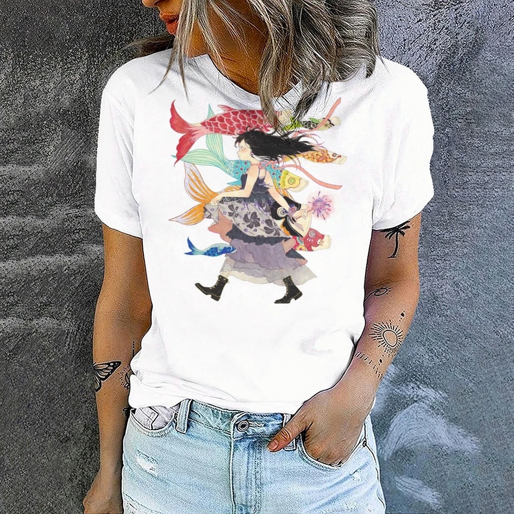 Fish Art Print Casaul Short Sleeve T-shirt