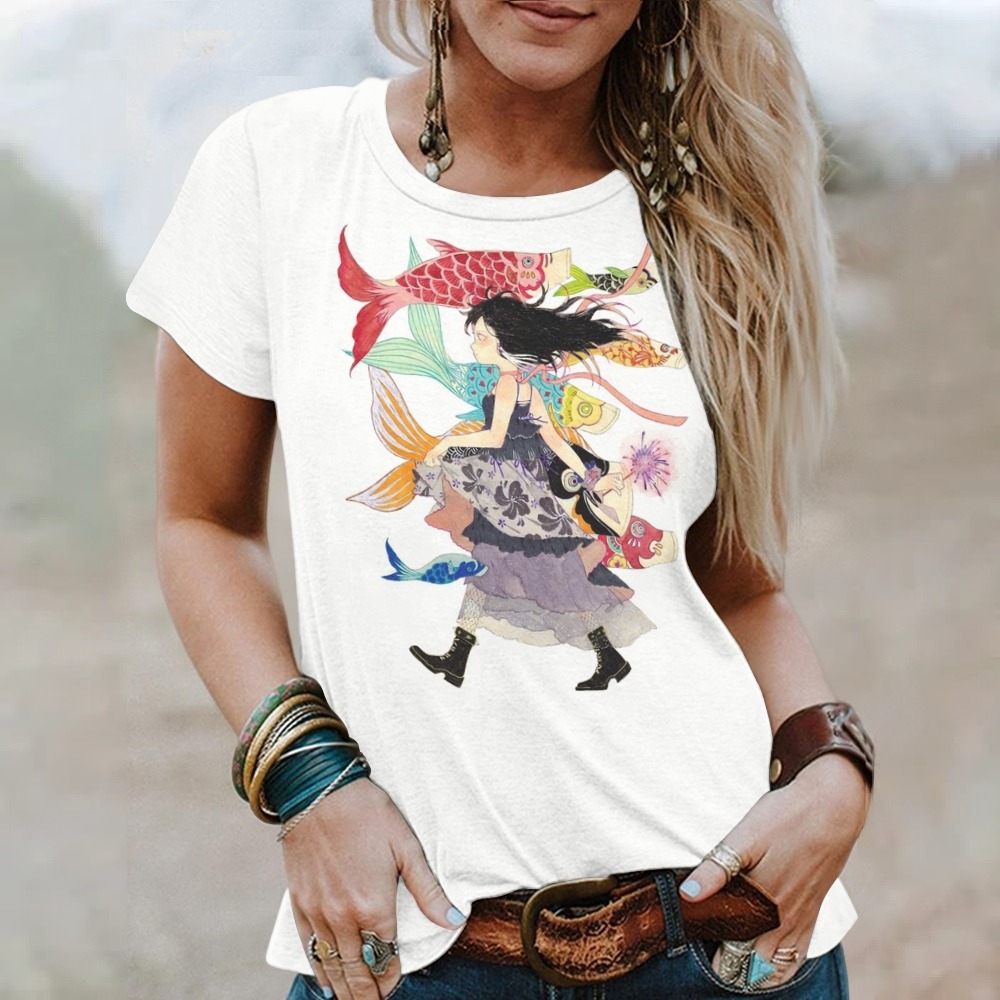 Fish Art Print Casaul Short Sleeve T-shirt