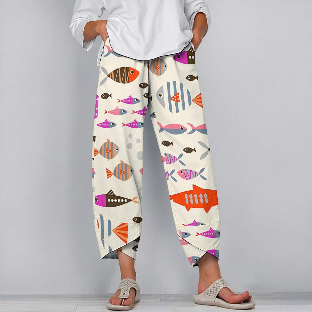 Women's Casual Colorful Geometric Fish Printed Pants