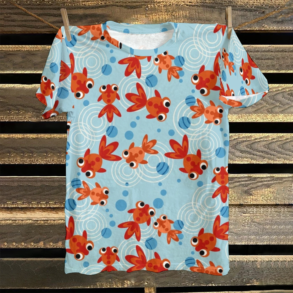 Women's Little Goldfish Printed Round Neck T-Shirt
