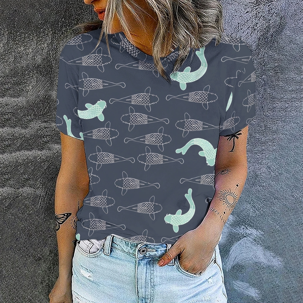 Women's Koi Printed Round Neck T-Shirt