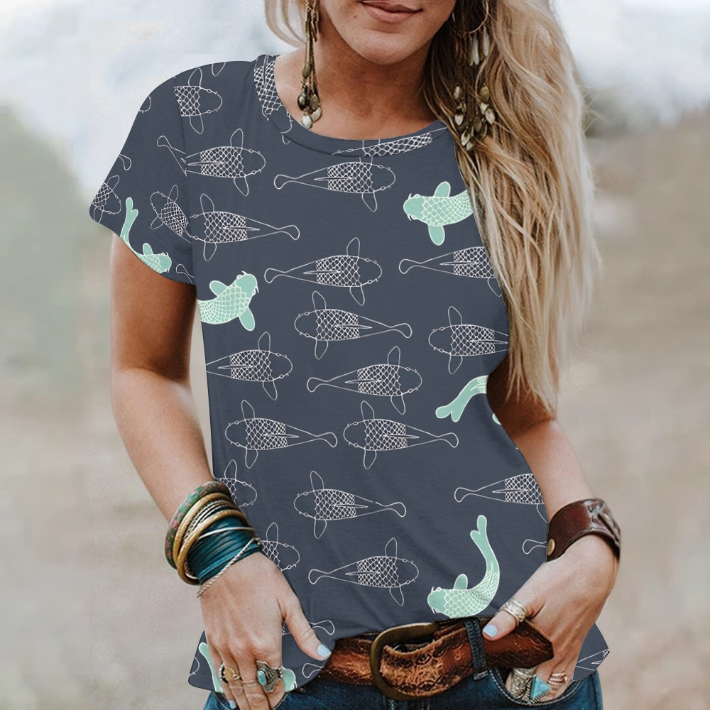 Women's Koi Printed Round Neck T-Shirt