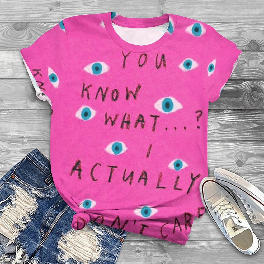 Women's Abstract eEye Letters Printed Round Neck T-Shirt