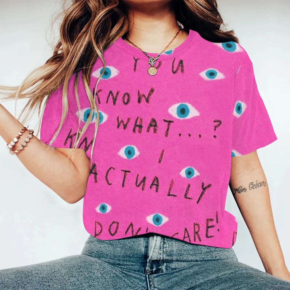 Women's Abstract eEye Letters Printed Round Neck T-Shirt