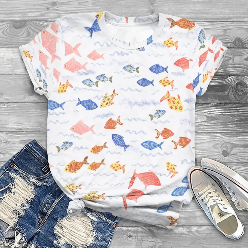 Women's Wide Leg Casual Painted Fish Printed Pants