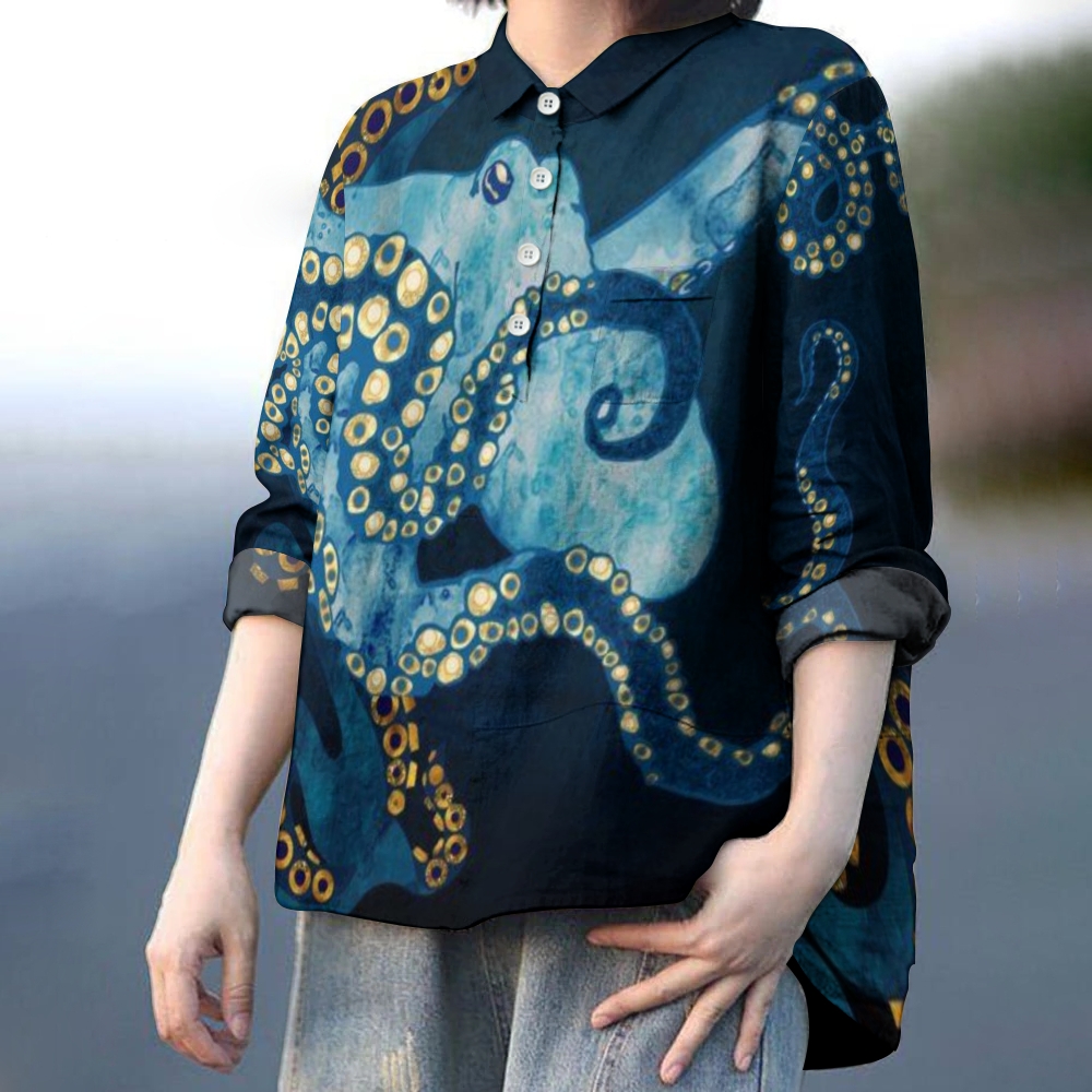 Women's Octopus Printed Casual Long Sleeve Shirt