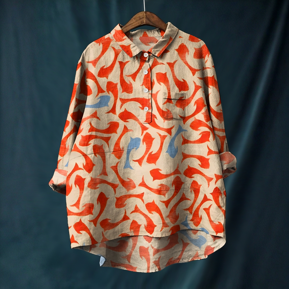 Women's Koi Printed Casual Long Sleeve Shirt
