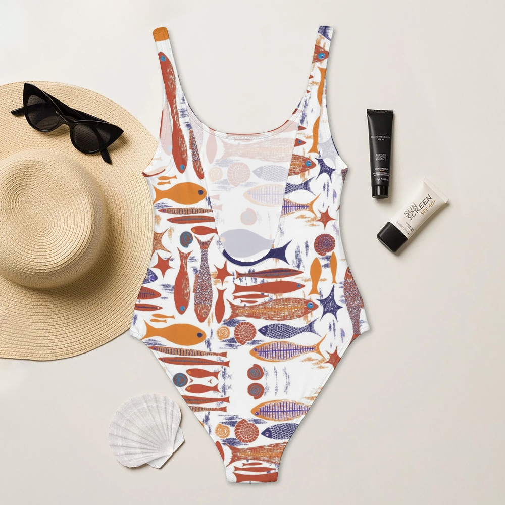 Colorful Fish Printed One Piece Swimsuit