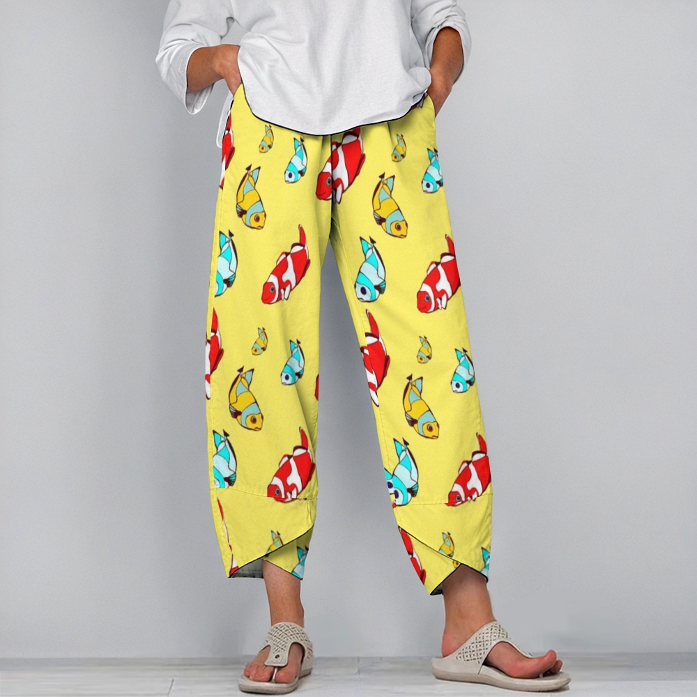 Women's Casual Cartoon Koi Printed Pants