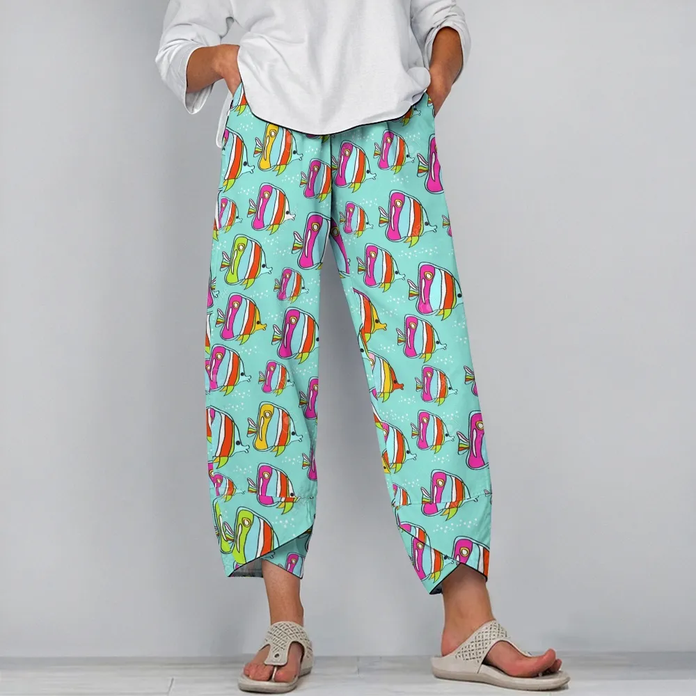 Women's Cartoon Colorful Fish Printed Flowy Dress