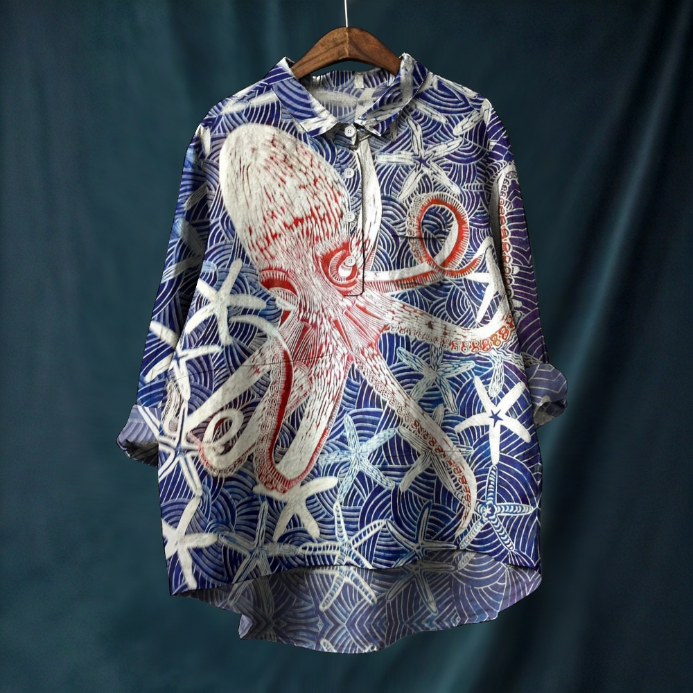 Women's Starfish Octopus Printed Casual Long Sleeve Shirt