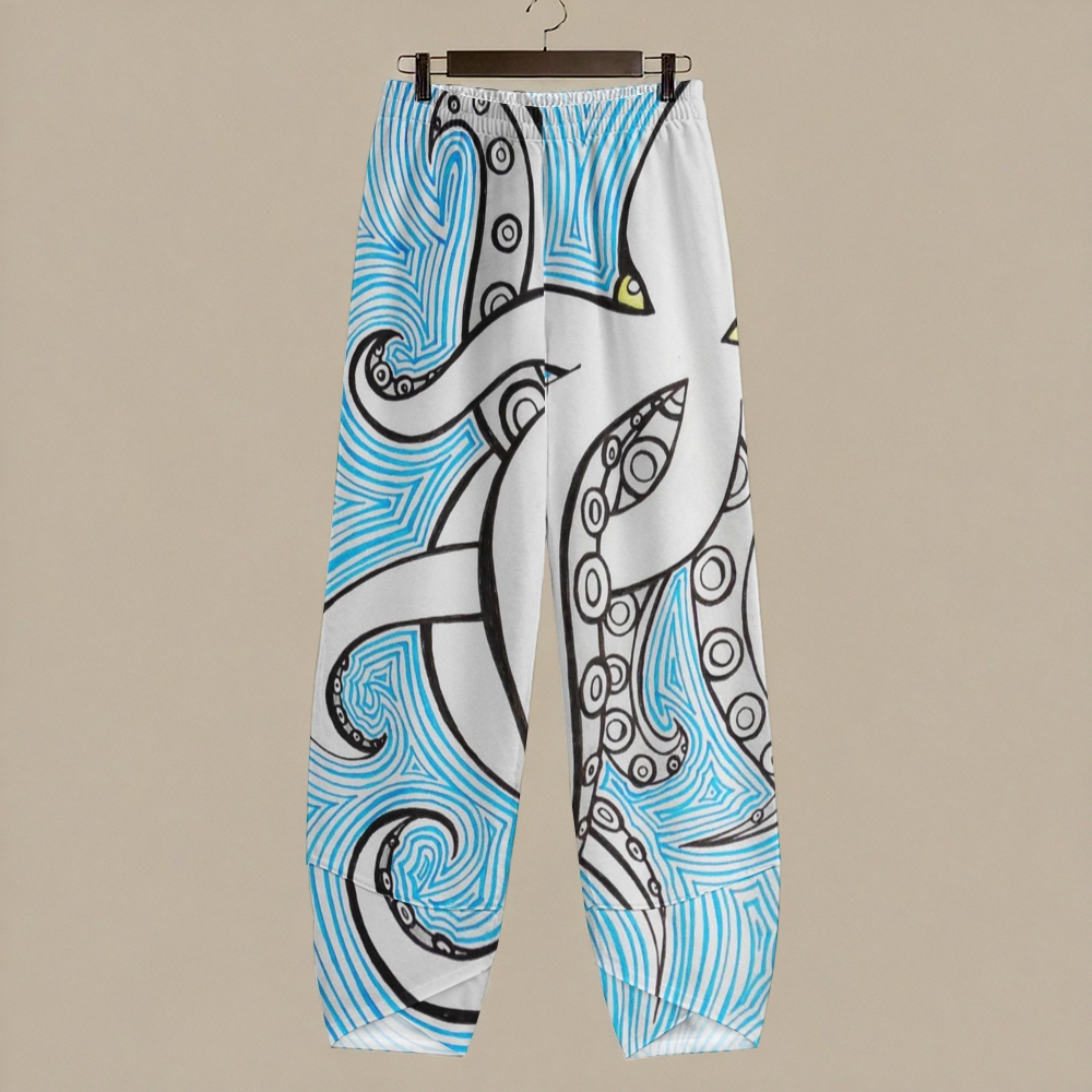Women's Casual Ocean Wave Octopus Printed Pants