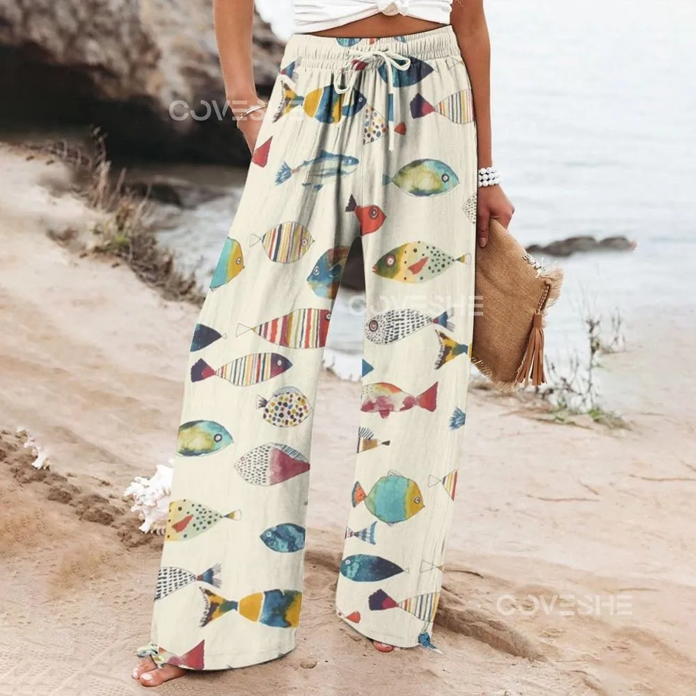 Women's Colorful Fish Printed Flowy Dress