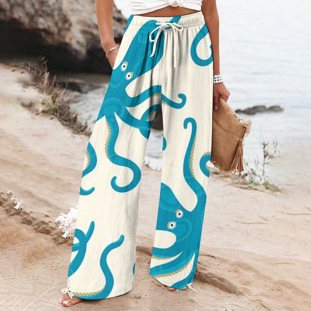 Women's Wide Leg Casual Octopus Printed Pants