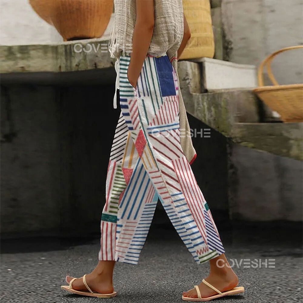 Women's Geometric Stripes Printed Trousers