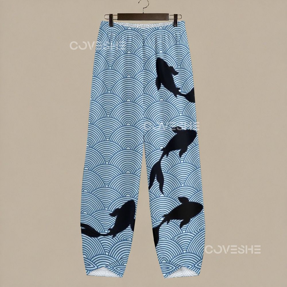 Women's Casual Wave Koi Printed Pants