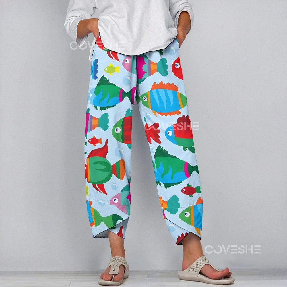Women's Casual Cartoon Colorful Fish Printed Pants