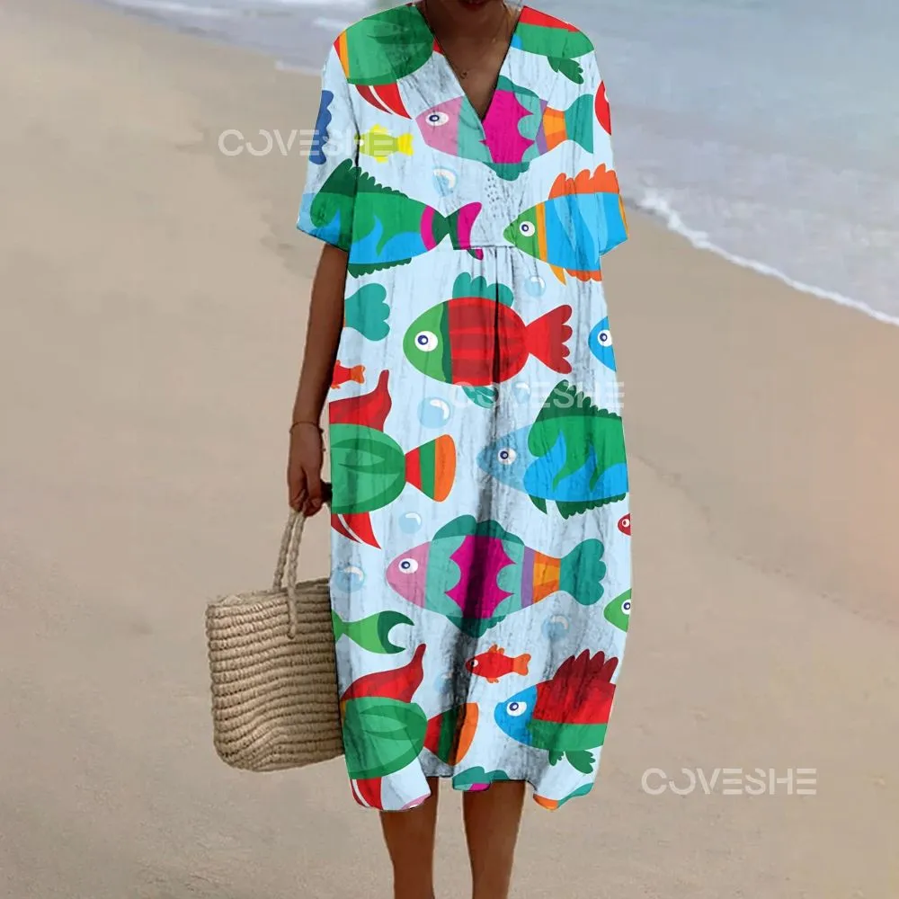 Women's Casual Cartoon Colorful Fish Printed Pants