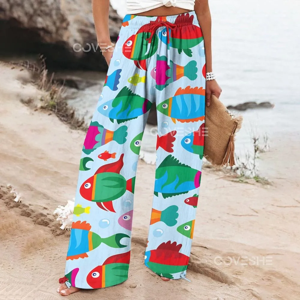 Women's Casual Cartoon Colorful Fish Printed Pants