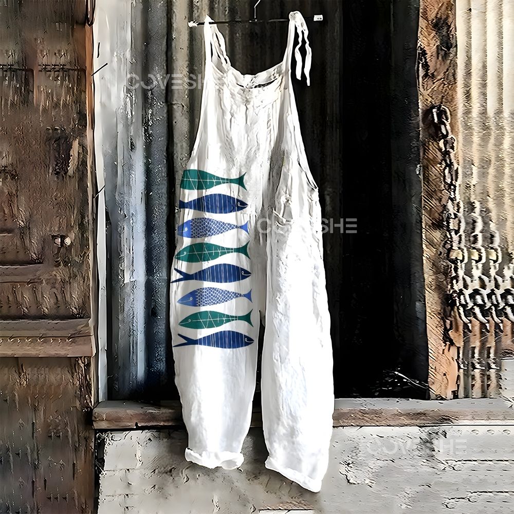 Women's Casual Geometric Fish Printed Jumpsuit