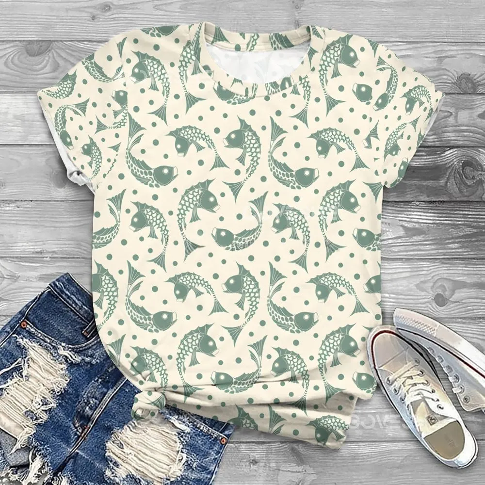 Women's Polka Dot Fish Printed Flowy Dress