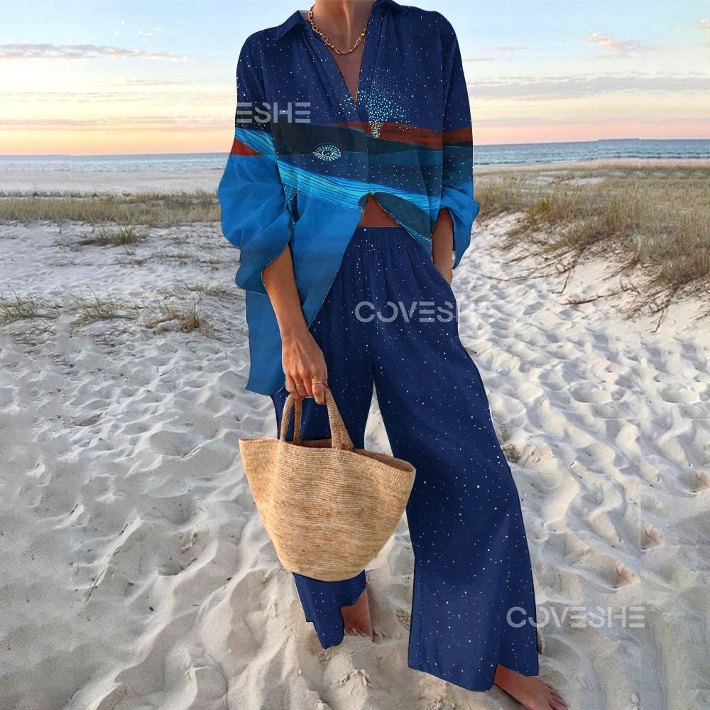 Women's Dolphin Printed Shirt & Pants Two-piece Set