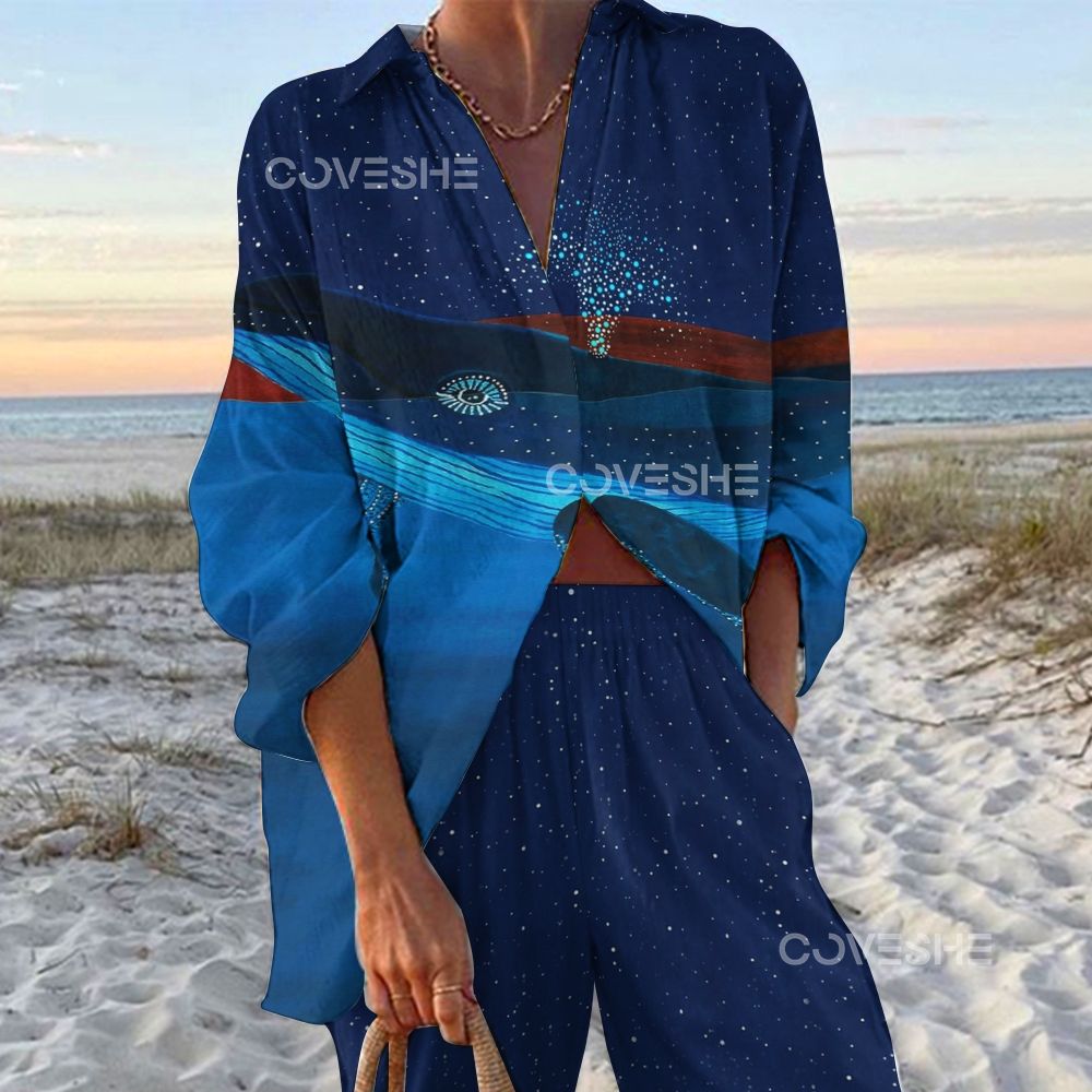 Women's Dolphin Printed Shirt & Pants Two-piece Set