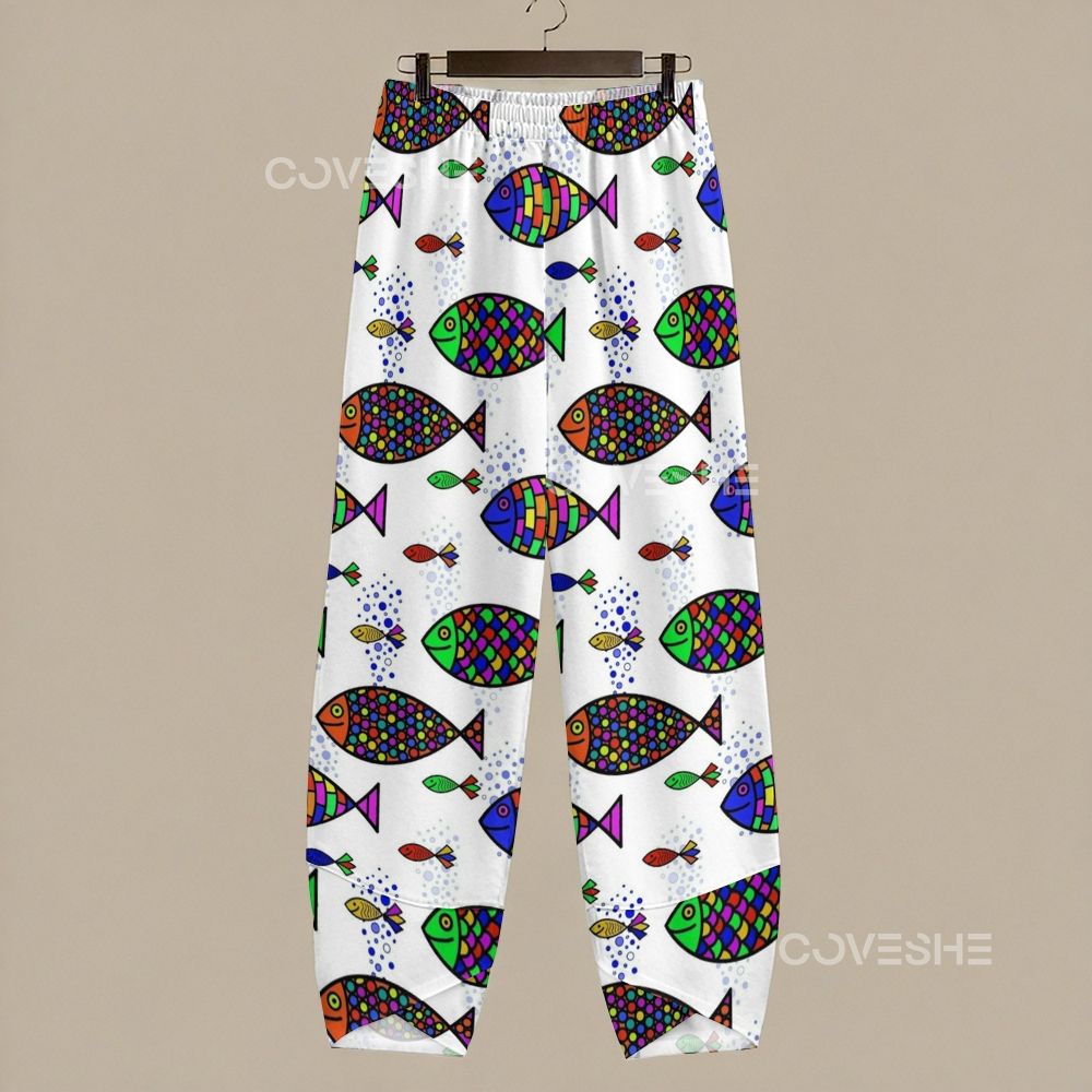 Women's Casual Colorful Geometric Fish Printed Pants