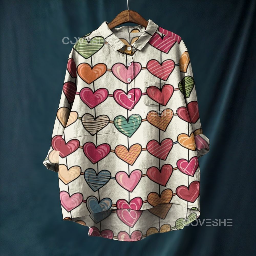 Women's Geometry Heart Printed Casual Long Sleeve Shirt