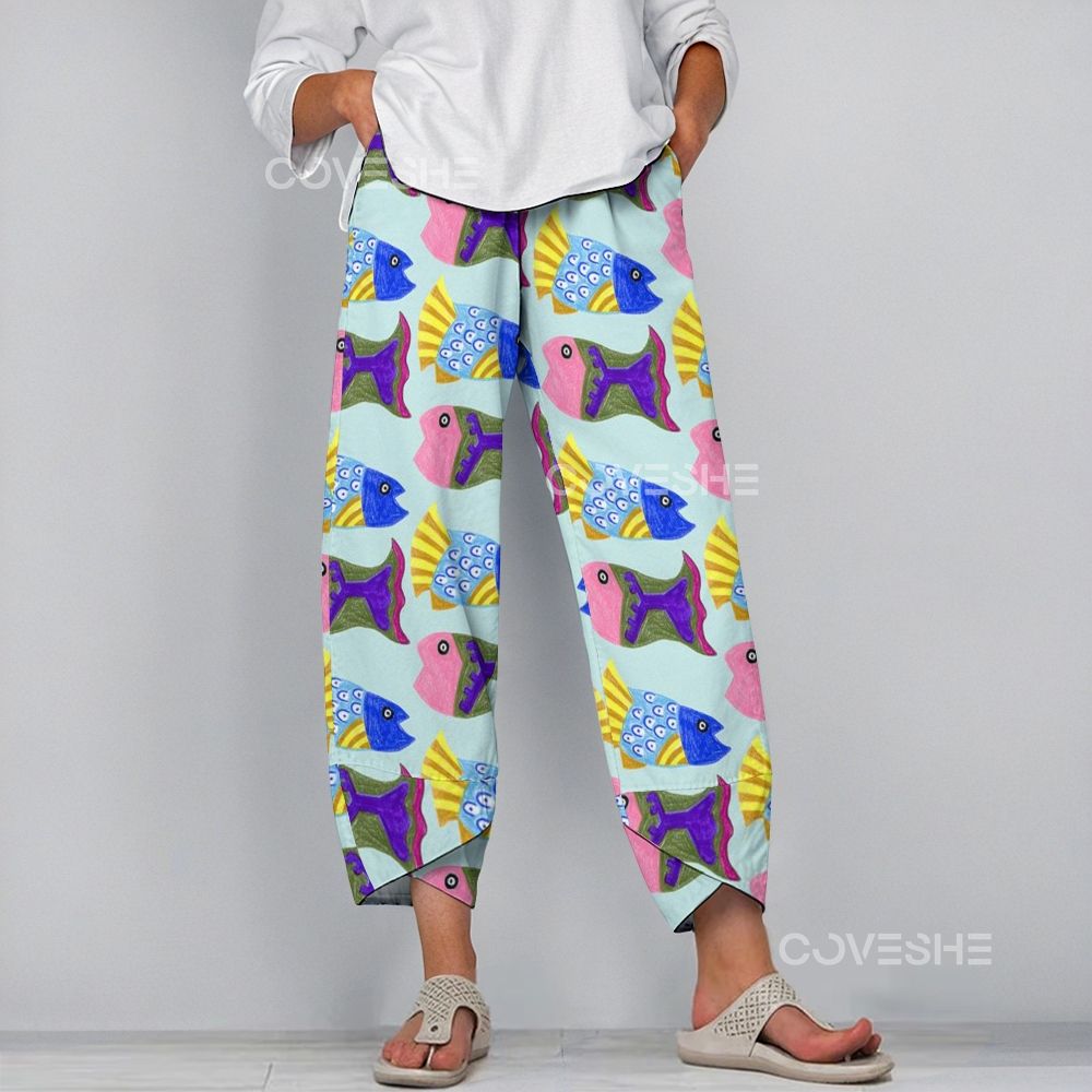 Women's Casual Colorful Cartoon Fish Printed Pants