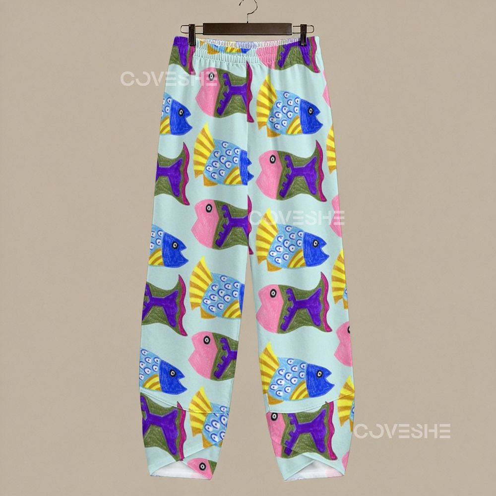 Women's Casual Colorful Cartoon Fish Printed Pants