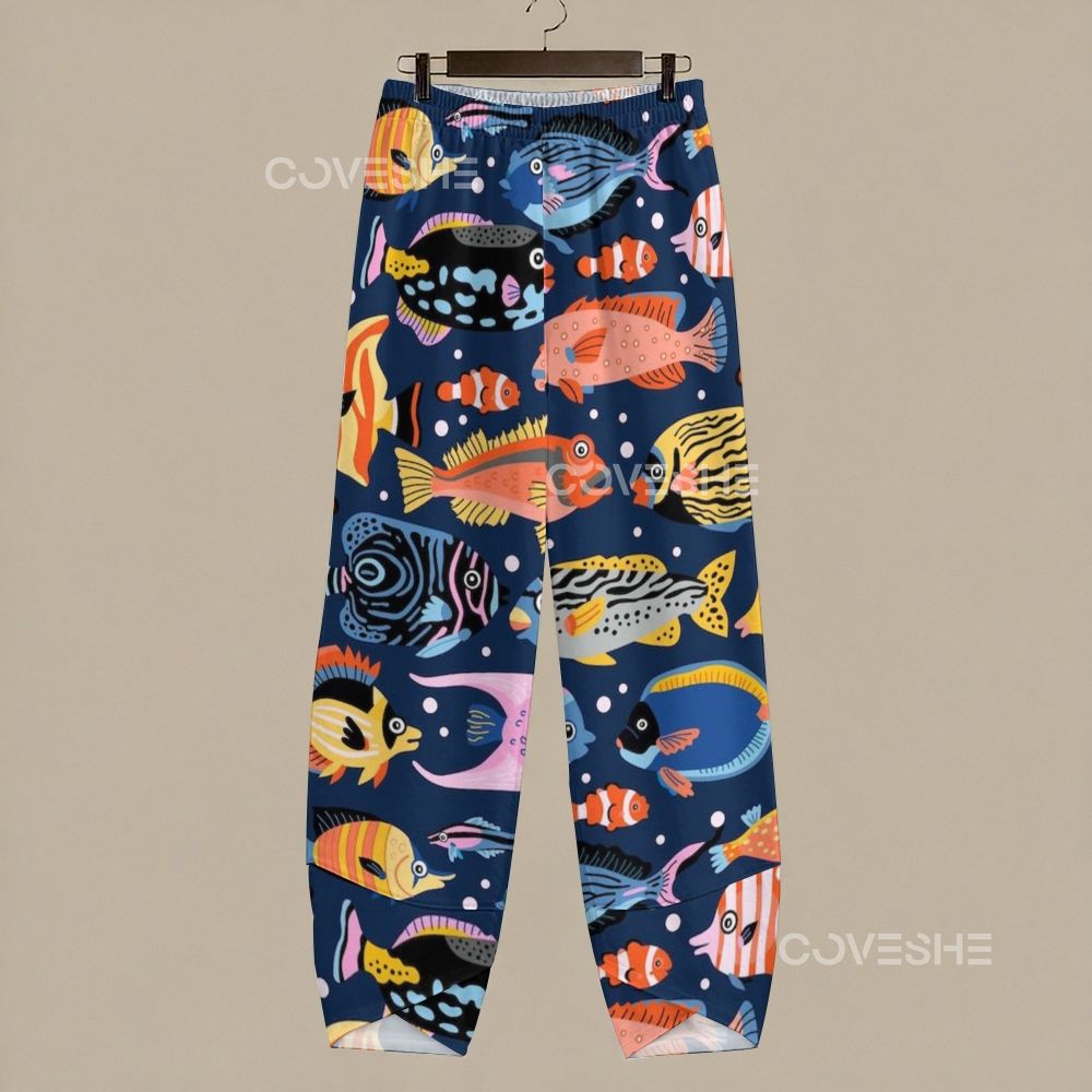 Women's Casual Colorful Cartoon Fish Printed Pants