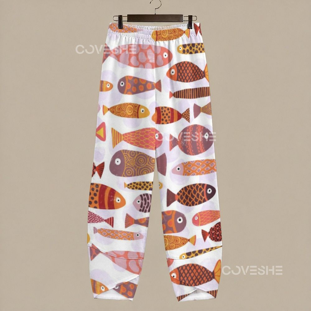 Women's Casual Colorful Geometric Fish Printed Pants