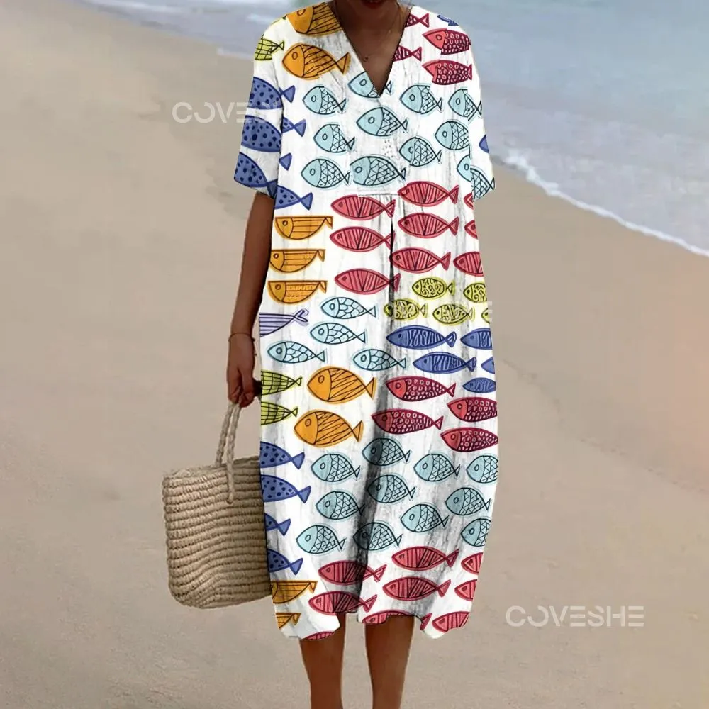 Women's Wide Leg Casual Colorful Fish Printed Pants