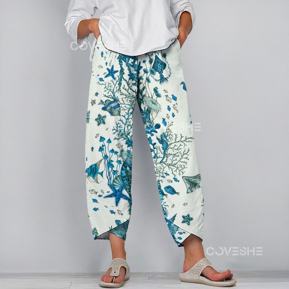 Women's Casual Blue Coral Fish Printed Pants